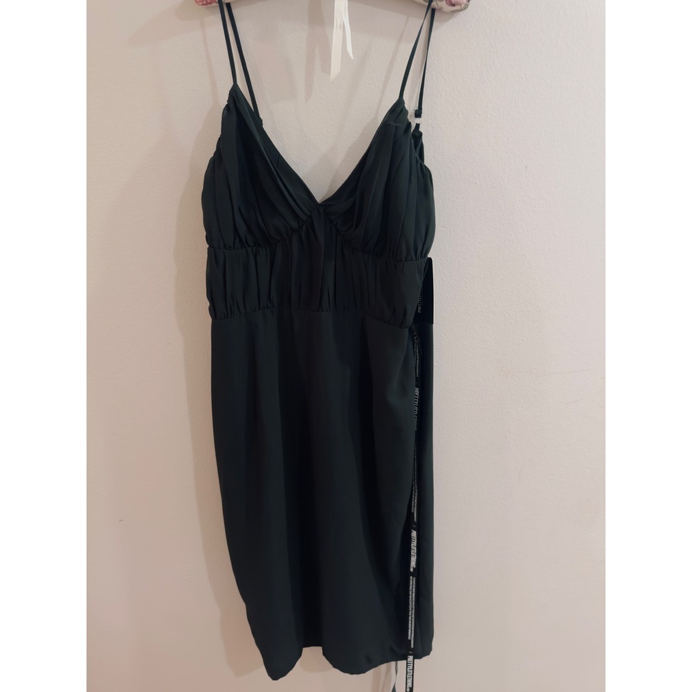 PrettyLittleThing Black Ruched Cup Detail Midi Dress US Size M Gothic Milkmaid - Picture 1 of 10